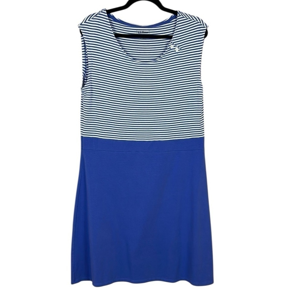 L.L. Bean Casual Athleisure Striped Cotton Modal Sleeveless Dress Large Blue